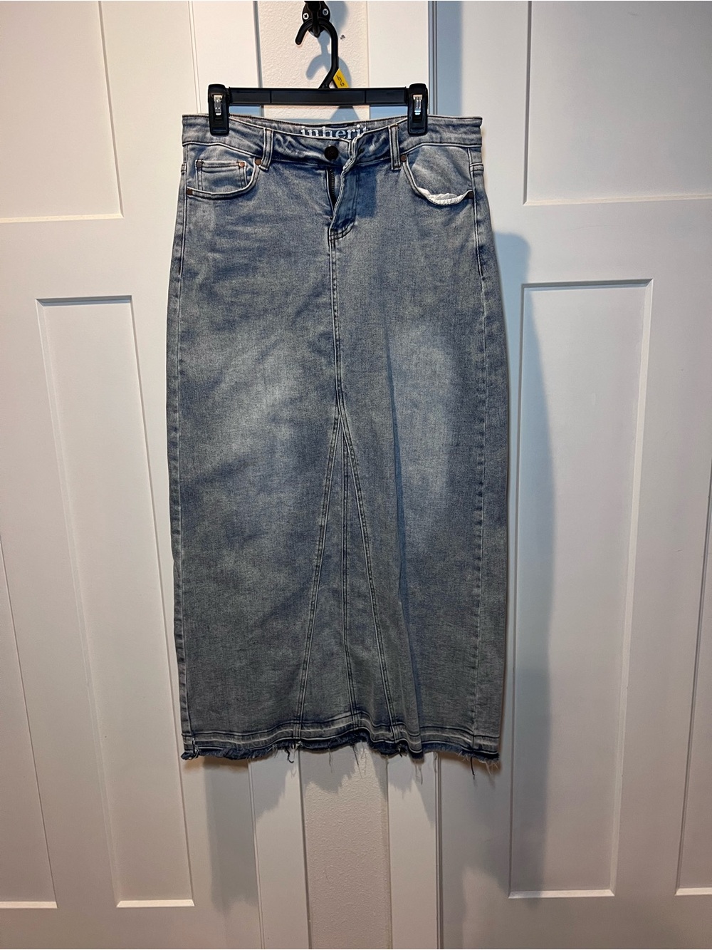 Washed Blue Denim Midi Skirt